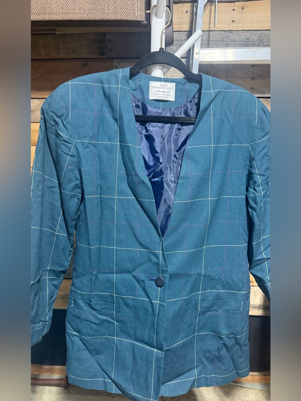 Pendleton Teal Windowpane Single-Button Blazer Size 10